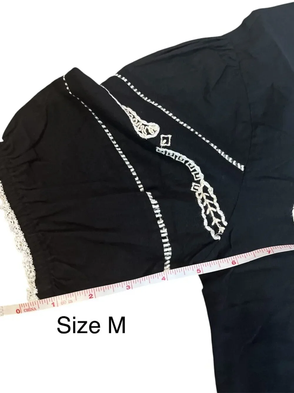 ZARA ZW Collection Embroidered Cotton Blouse NWT Medium Black Contrast Summer